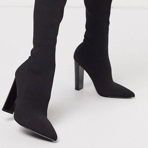 ASOS DESIGN Knitted Block Heel Thigh High Boots
